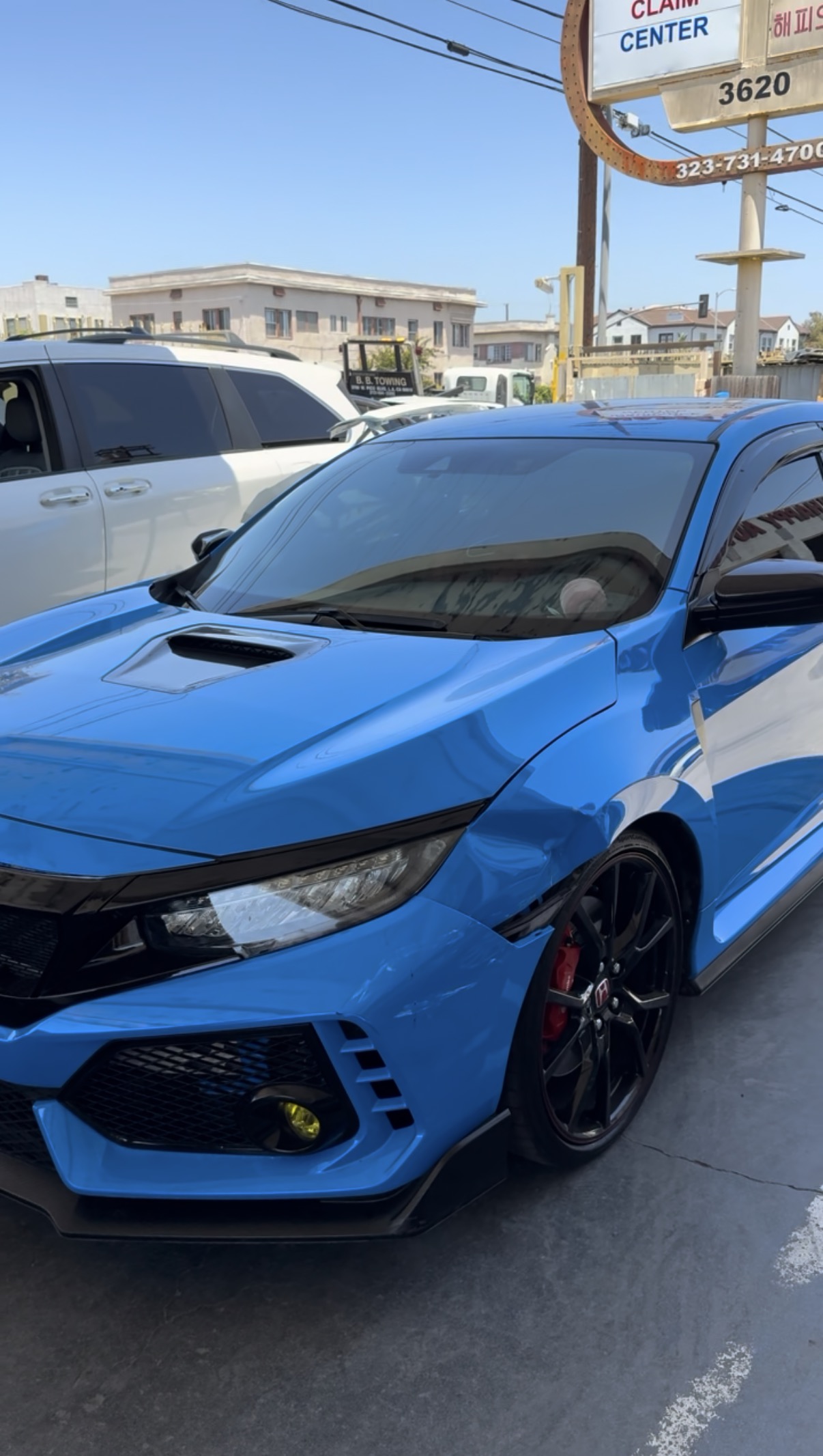 Before: blue Honda Civic Type R front-end collision repair